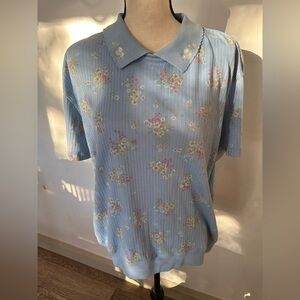 Bobbie Brooks 2 shirts blue and green floral collared vintage cotton tops SZ L